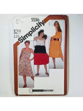 1980s Simplicity 5536 Sz 14-16 Tiered Sundress Sewing Pattern Shoulder Ties CC